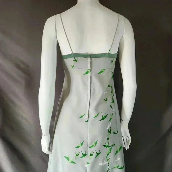 VINTAGE 1970s Crane Print Maxi Sun Dress S - Picture 8 of 12
